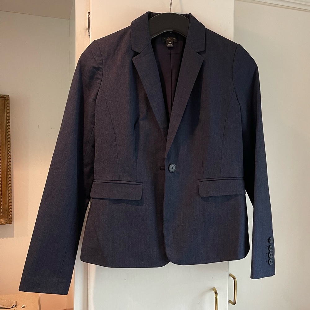 Ann Taylor Navy Blazer 00P flex texture